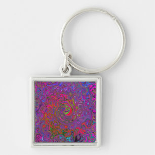 Psychedelic Groovy Magenta Retro Liquid Swirl Schlüsselanhänger