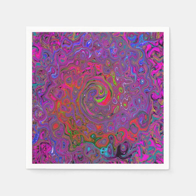 Psychedelic Groovy Magenta Retro Liquid Swirl Serviette (Vorderseite)