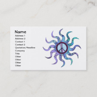 Psychedelic Groovy Trippy Blue Peace Sign Visitenkarte