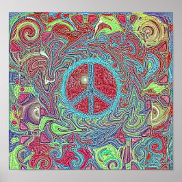 Psychedelic Groovy Trippy Peace Sign Poster