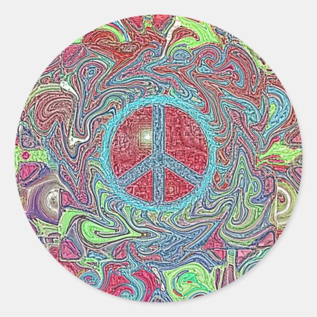 Psychedelic Groovy Trippy Peace Sign Runder Aufkleber (Vorderseite)