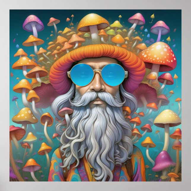 Psychedelic Guru Trippy Hippie Mushroom Poster (Vorne)