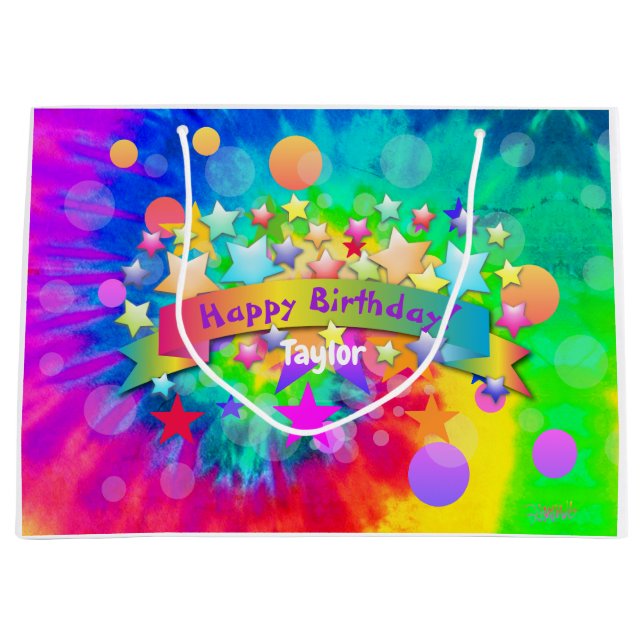 Psychedelic Happy Birthday Geschenktasche HAMbyWG Große Geschenktüte (Vorderseite)