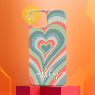 Psychedelic Hearts Calligrafy Script Name Blue Case-Mate iPhone 14 Hülle