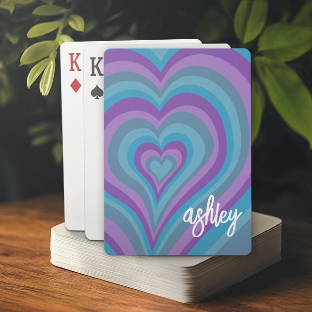 Psychedelic Hearts Calligrafy Script Name Lila Spielkarten (Custom Playing Cards)