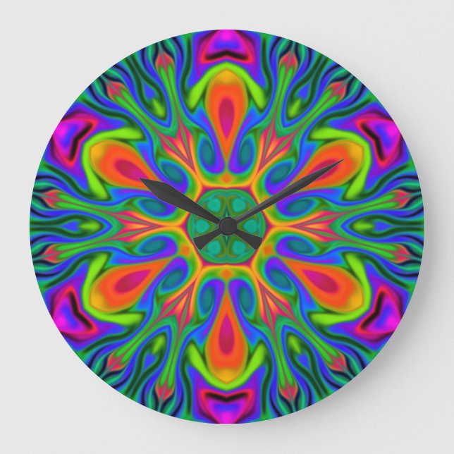 Psychedelic Hippie Blume Rainbow Große Wanduhr (Vorderseite)
