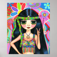 Psychedelic Hippie Girl Headband Peace Sign 1960er