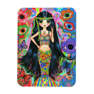 Psychedelic Hippie Girl Mermaid Peace Sign Groovy Magnet