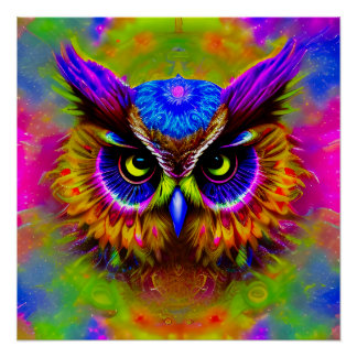 Psychedelic Hippie Groovy Owl Poster