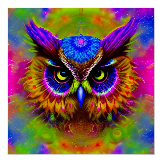 Psychedelic Hippie Groovy Owl Poster (Vorderseite)