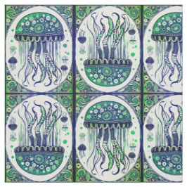 Psychedelic Jellyfish Art Nouveau Style Stoff