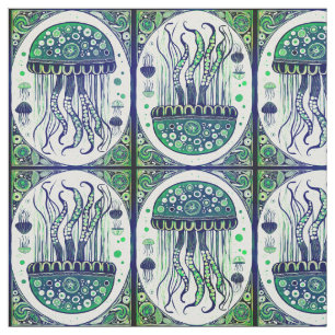 Psychedelic Jellyfish Art Nouveau Style Stoff