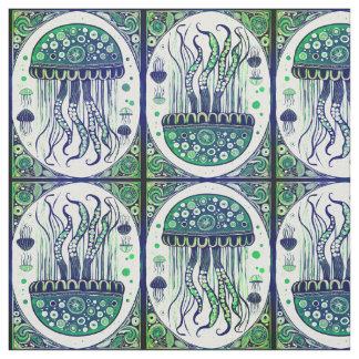 Psychedelic Jellyfish Art Nouveau Style Stoff