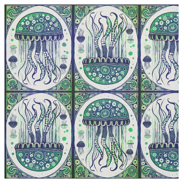 Psychedelic Jellyfish Art Nouveau Style Stoff (Muster)