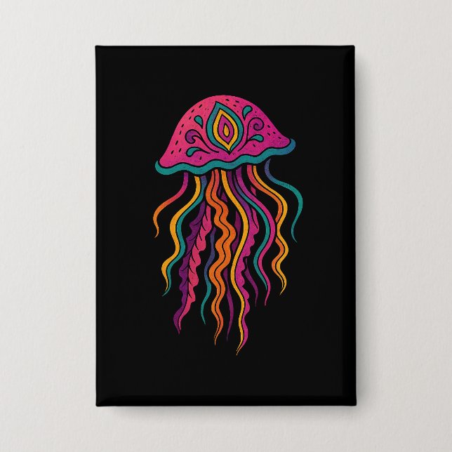 Psychedelic Jellyfish Button – Ocean Vibes (Vorderseite)