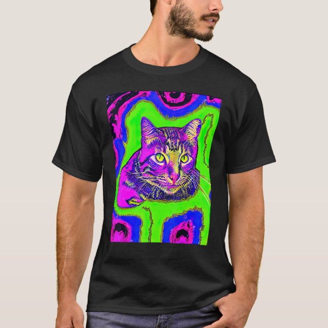 Psychedelic Kitty Kitten Lover In Cat Art Style_1 T-Shirt (Vorderseite)
