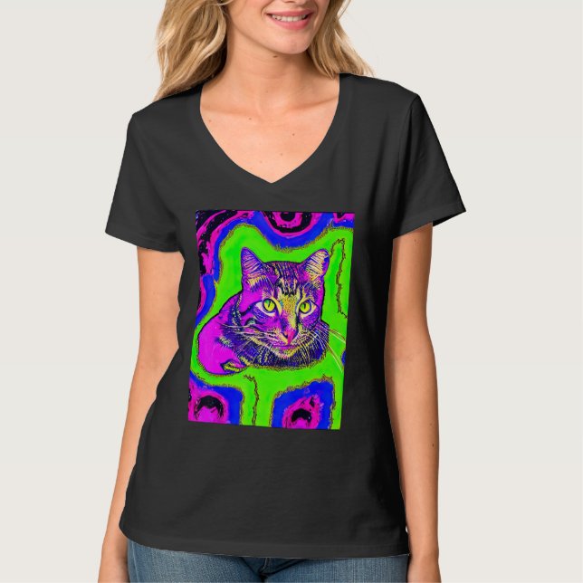 Psychedelic Kitty Kitten Lover In Cat Art Style_1 T-Shirt (Vorderseite)