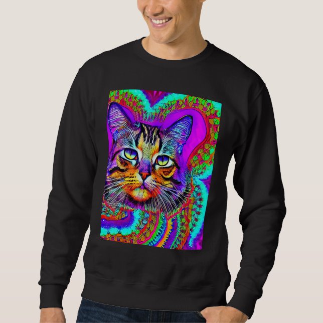 Psychedelic Kitty Kitten Lover In Cat Art Style_3 Sweatshirt (Vorderseite)