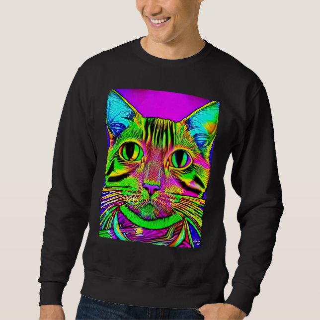 Psychedelic Kitty Kitten Lover In Cat Art Style Sweatshirt (Vorderseite)