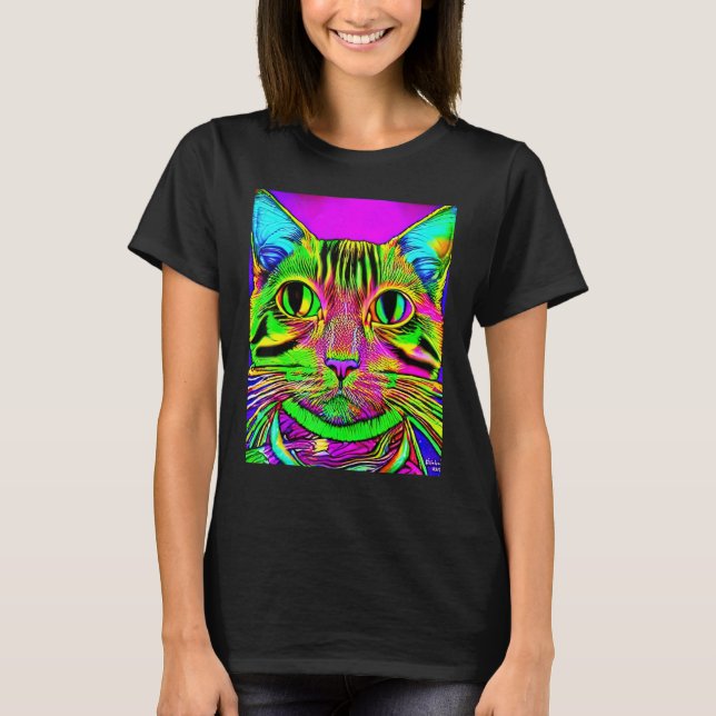 Psychedelic Kitty Kitten Lover In Cat Art Style T-Shirt (Vorderseite)