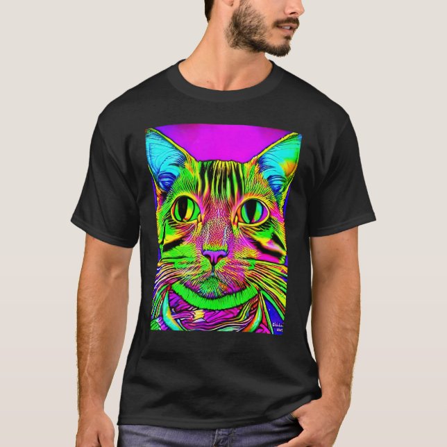 Psychedelic Kitty Kitten Lover In Cat Art Style T-Shirt (Vorderseite)