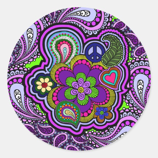 Psychedelic Lila Paisley Sticker (Vorderseite)