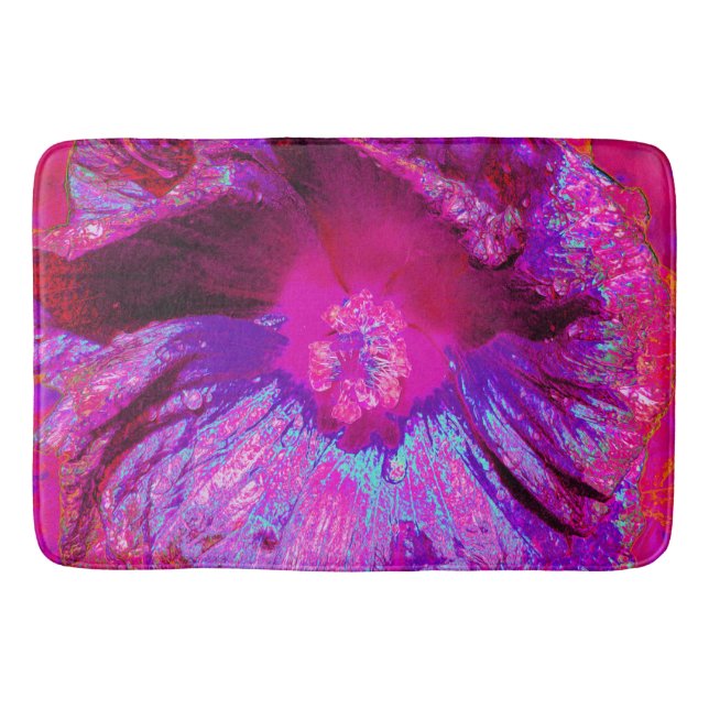 Psychedelic Lila und Magenta Hibiskus Blume Badematte (Vorderseite)
