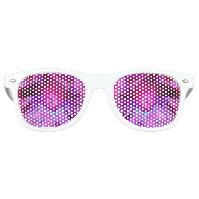 Psychedelic Lila und Magenta Hibiskus Blume Partybrille (Vorderseite)