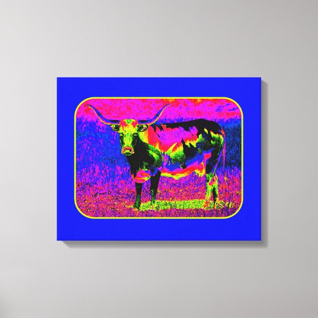 Psychedelic Longhorn Cow Leinwanddruck (Vorderseite)