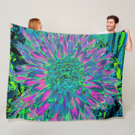 Psychedelic Magenta Aqua und Lime Green Dahlia Fleecedecke