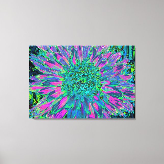 Psychedelic Magenta Aqua und Lime Green Dahlia Leinwanddruck (Vorderseite)