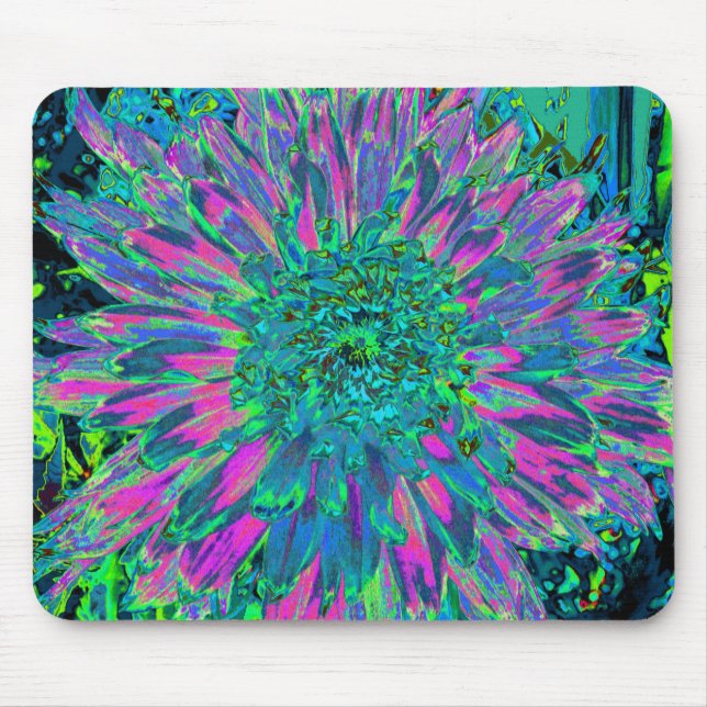Psychedelic Magenta Aqua und Lime Green Dahlia Mousepad (Vorne)