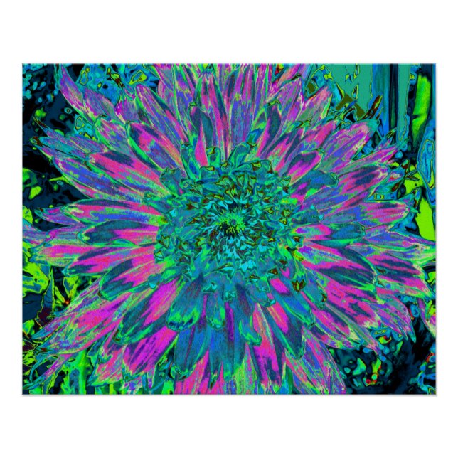 Psychedelic Magenta Aqua und Lime Green Dahlia Poster (Vorderseite)