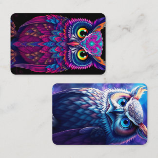 Psychedelic Magenta & Blue Owl | Trippy Abstract Visitenkarte