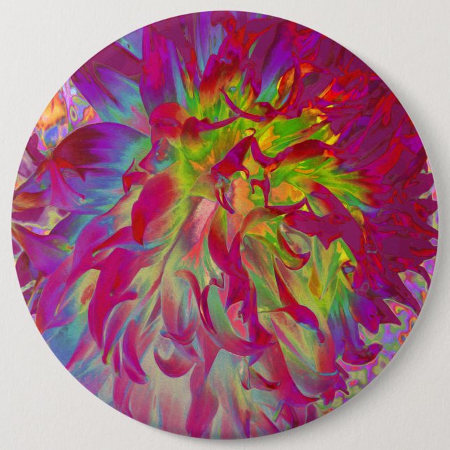 Psychedelic Magenta und Yellow Dahlia Blume Button (Vorderseite)
