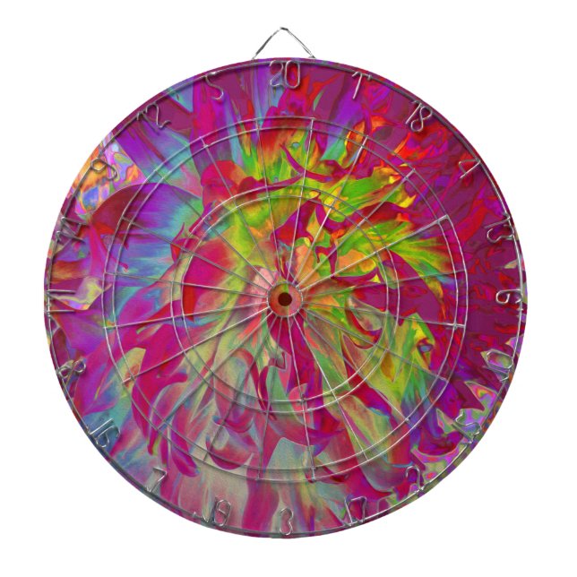 Psychedelic Magenta und Yellow Dahlia Blume Dartscheibe (vorne)