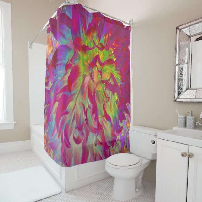 Psychedelic Magenta und Yellow Dahlia Blume Duschvorhang (Beispiel)