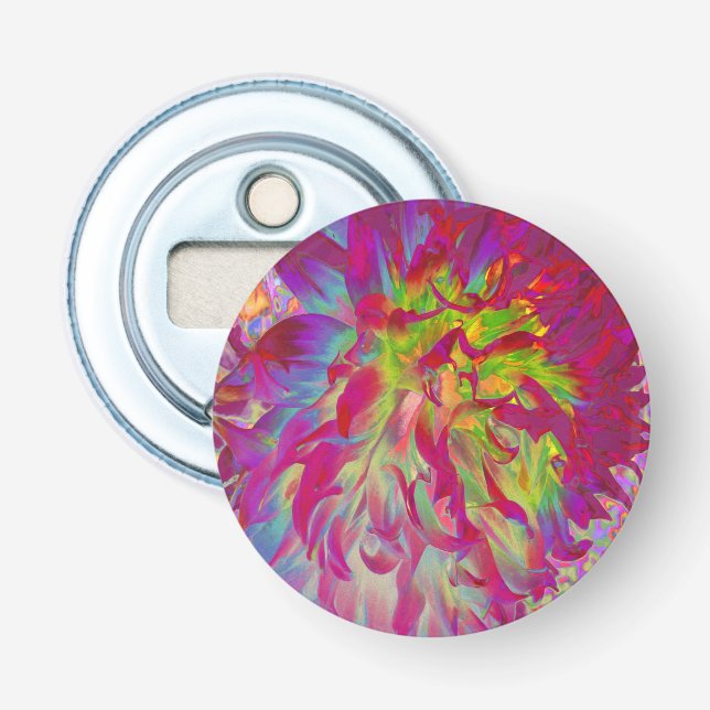 Psychedelic Magenta und Yellow Dahlia Blume Flaschenöffner (Vorderseite)