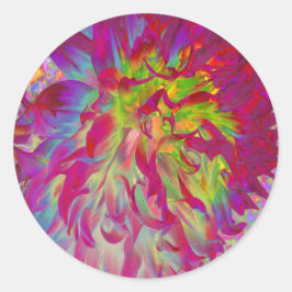 Psychedelic Magenta und Yellow Dahlia Blume Runder Aufkleber