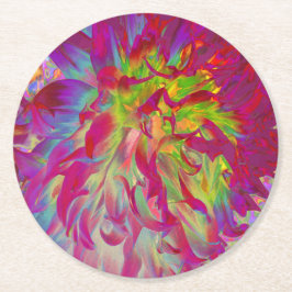 Psychedelic Magenta und Yellow Dahlia Blume Runder Pappuntersetzer