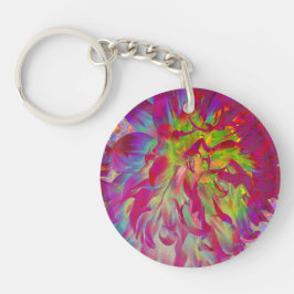 Psychedelic Magenta und Yellow Dahlia Blume Schlüsselanhänger
