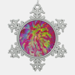 Psychedelic Magenta und Yellow Dahlia Blume Schneeflocken Zinn-Ornament