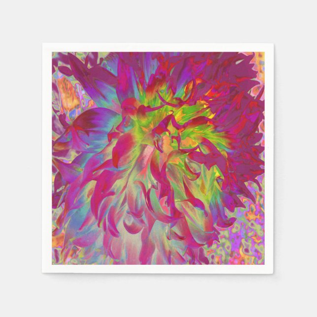 Psychedelic Magenta und Yellow Dahlia Blume Serviette (Vorderseite)