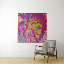 Psychedelic Magenta und Yellow Dahlia Blume Wandteppich
