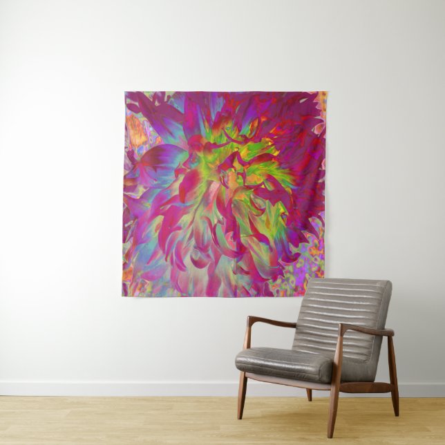 Psychedelic Magenta und Yellow Dahlia Blume Wandteppich (Beispiel)