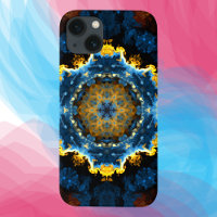 Psychedelic Mandala Blume Blau Gelb und Orange