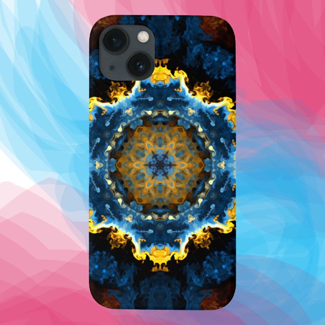 Psychedelic Mandala Blume Blau Gelb und Orange Case-Mate iPhone Hülle (Von Creator hochgeladen)