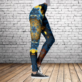 Psychedelic Mandala Blume Blau Gelb und Orange Leggings