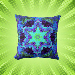 Psychedelic Mandala Blume Blau Grün und Lila Kissen