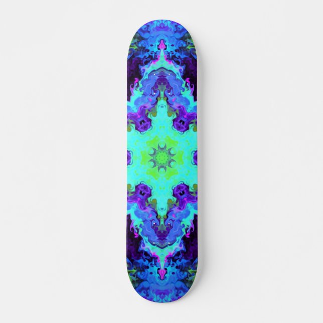 Psychedelic Mandala Blume Blau Grün und Lila Skateboard (Vorne)